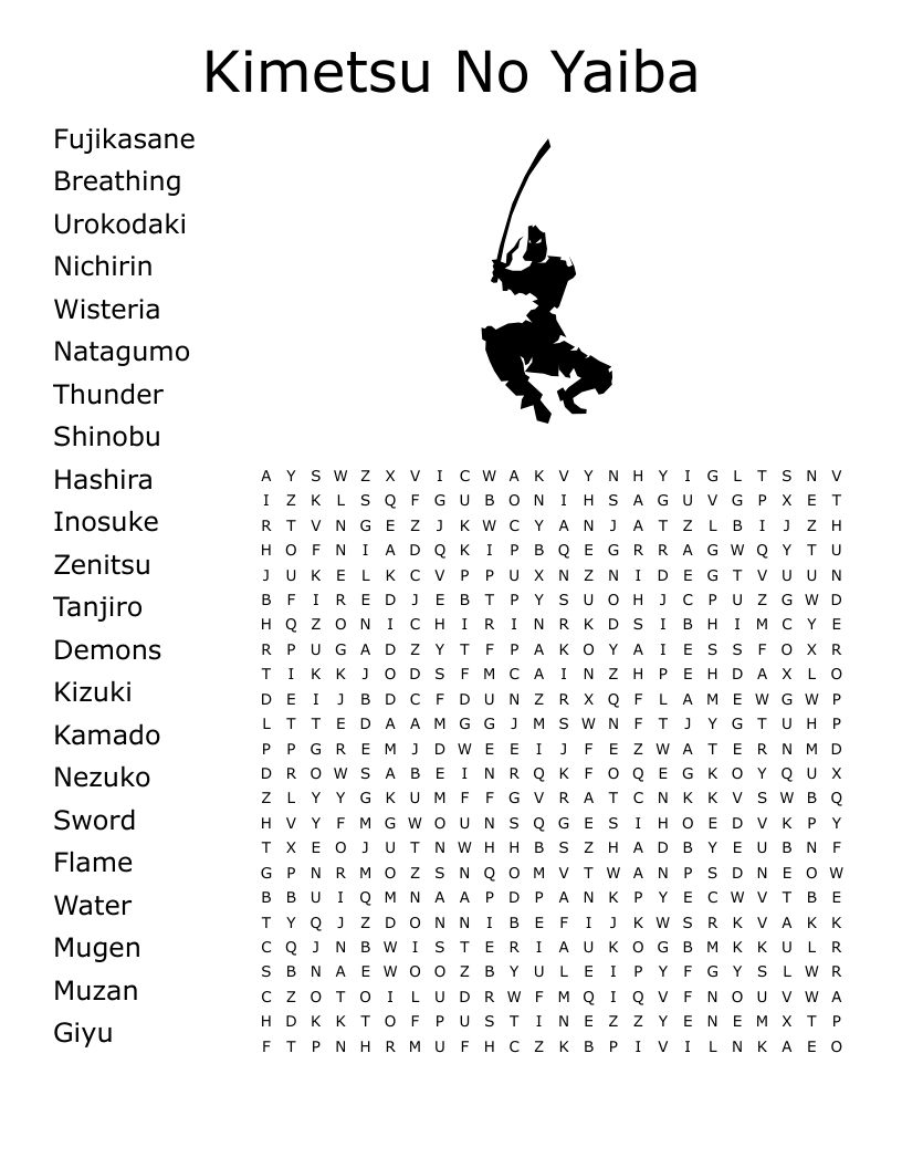 Kimetsu No Yaiba Word Search WordMint