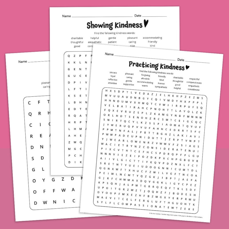 Kindness Word Search Bundle Free Download Plus Answer Key