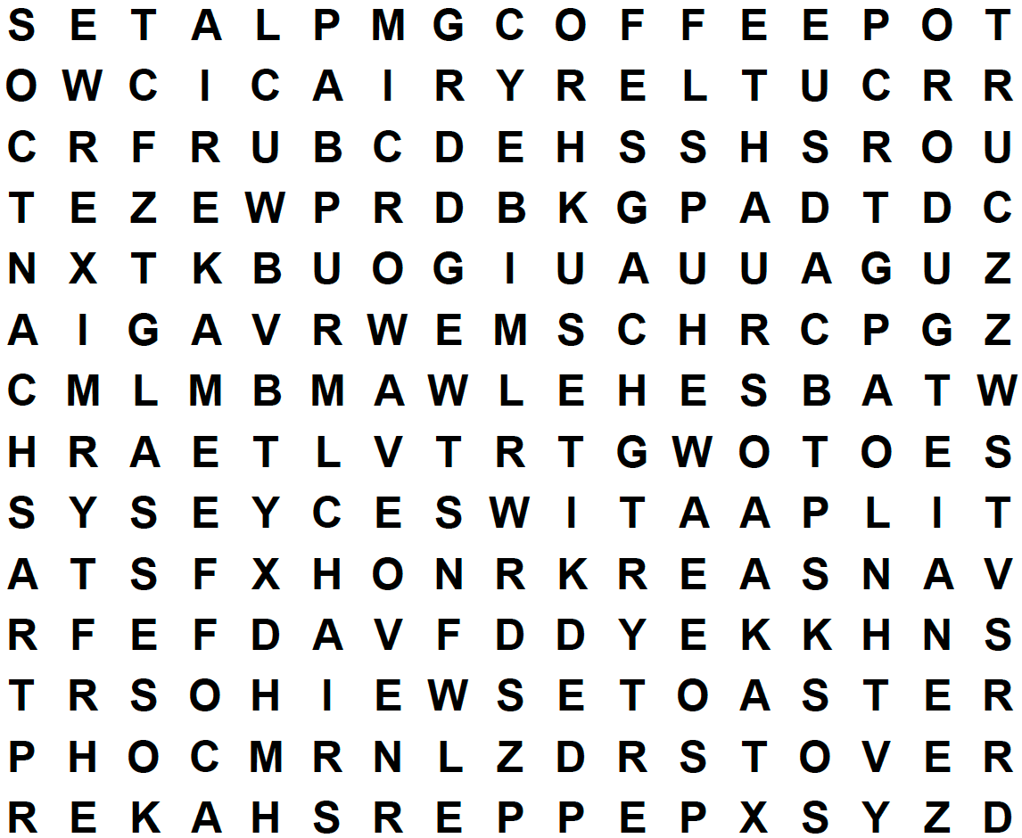 kitchen large print word search puzzle