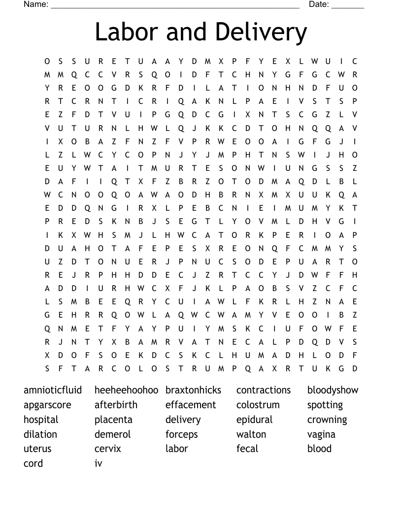 Labor And Delivery Word Search WordMint