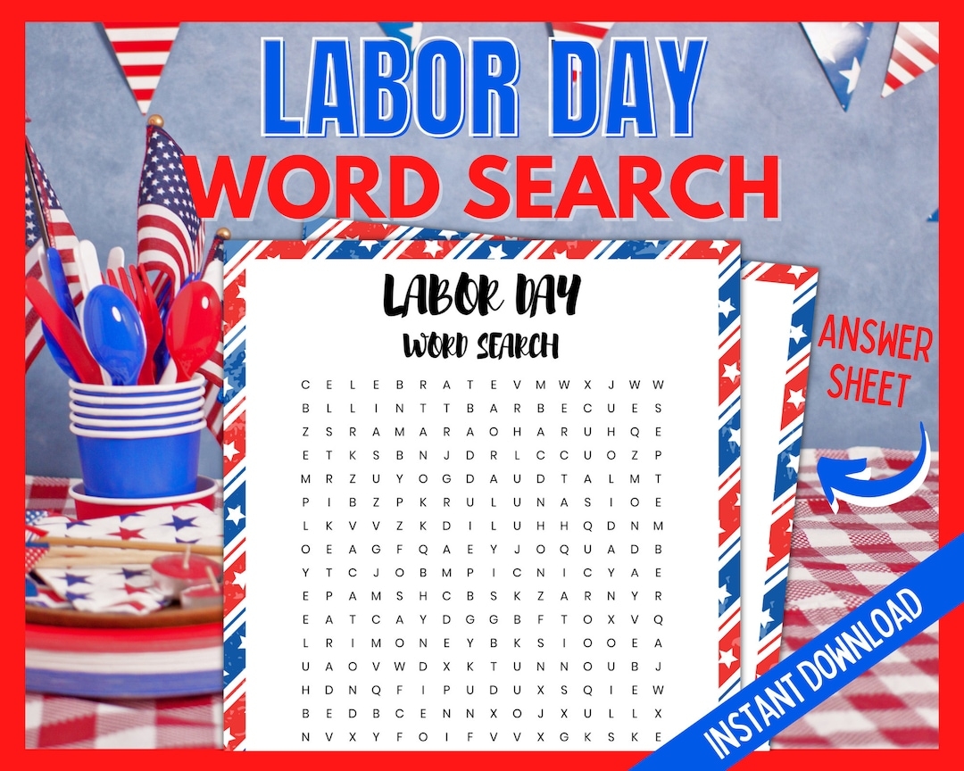 Labor Day Word Search Labor Day Printable Games Labor Day Game For Kids Patriotic Party Word Search American Family Fun Games Etsy