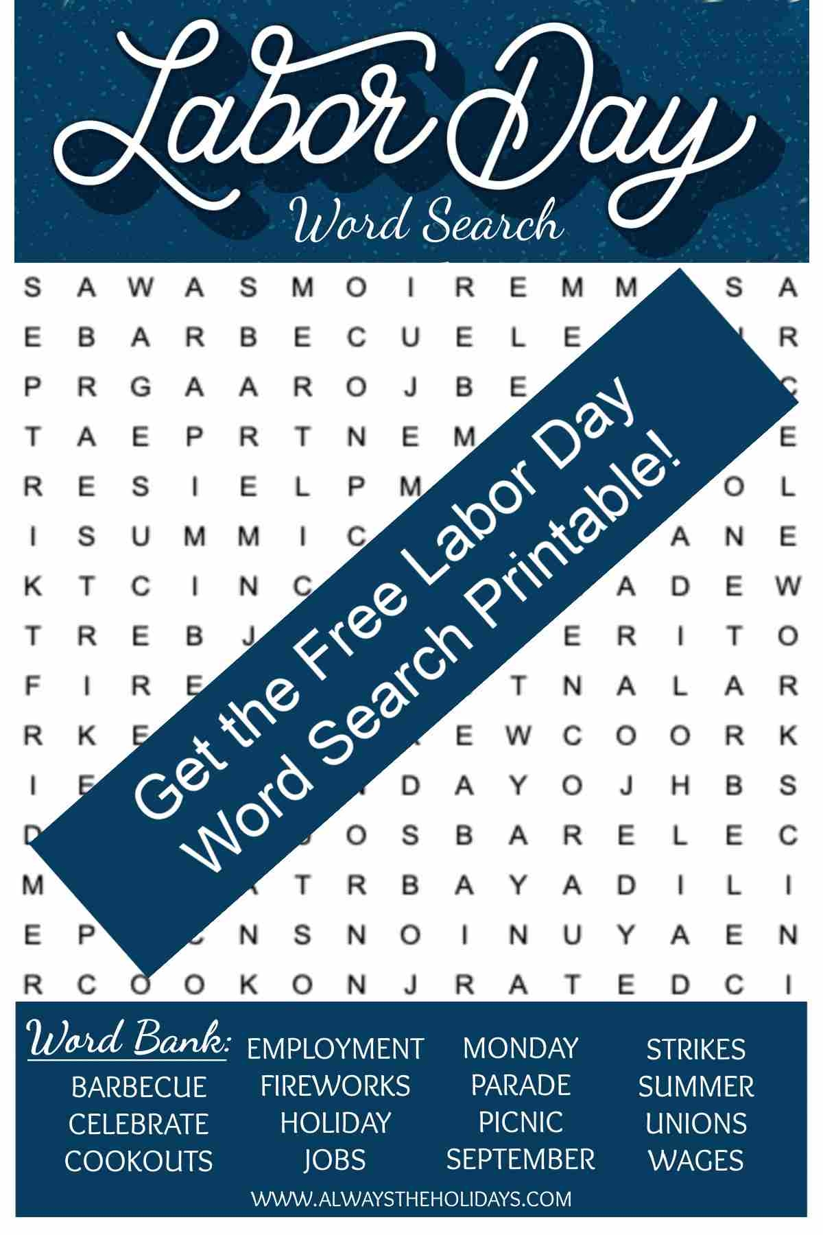 Labor Day Word Search Printable Free Word Find Answer Key
