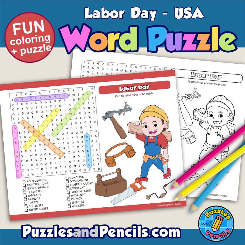Labor Day Word Search Puzzle Activity And Coloring Wordsearch Made By Teachers