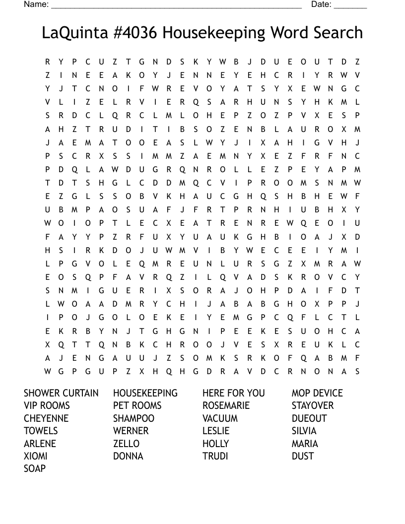 LaQuinta 4036 Housekeeping Word Search WordMint