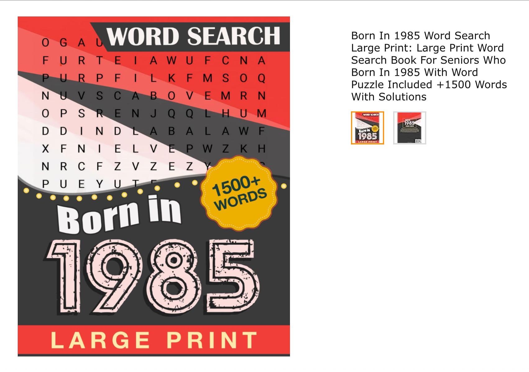 Large Print Word Search Book For Seniors Who Born In 1985 R facepalm