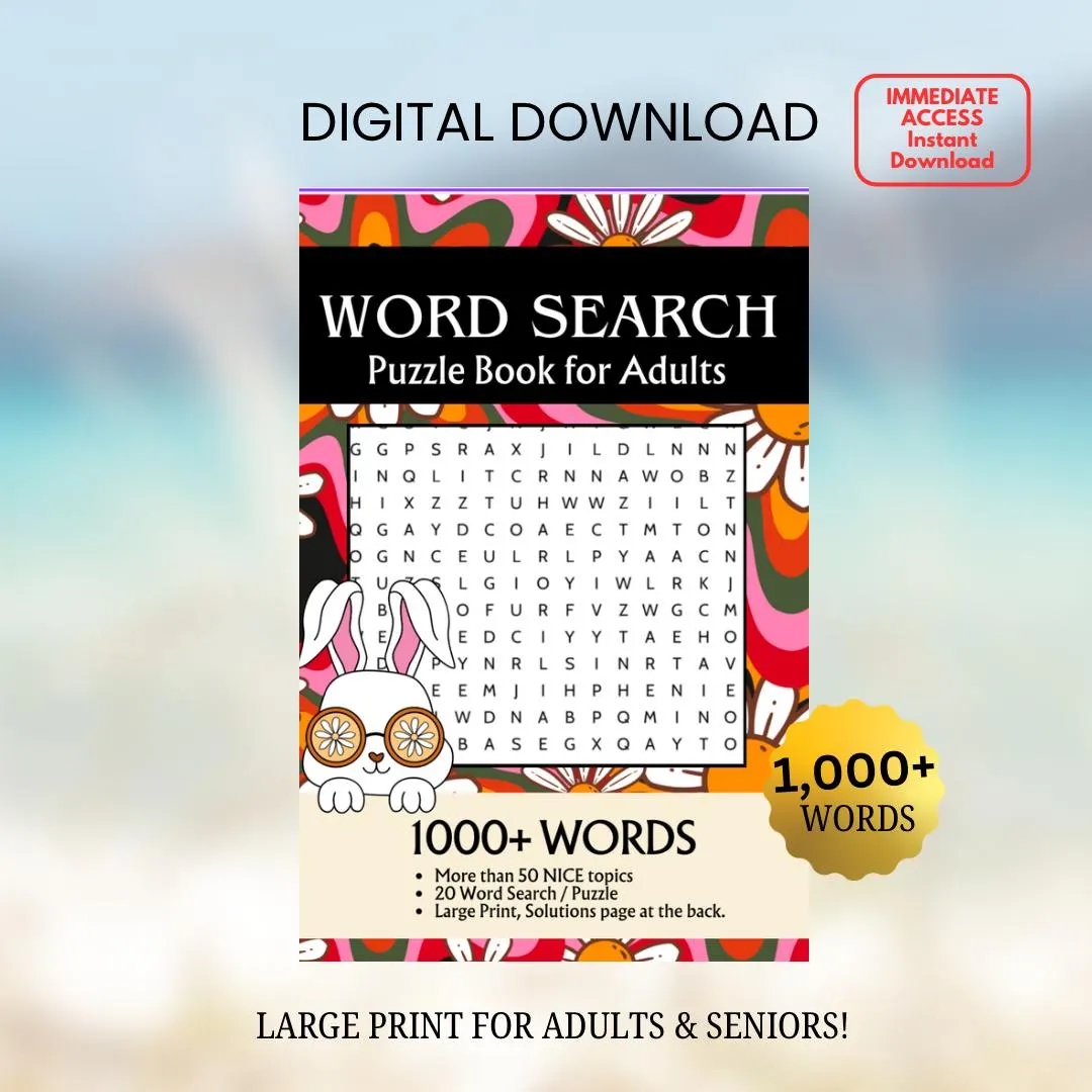 Large Print WORD SEARCH Puzzle Book For Adults And Seniors Stress Relief Brain Teaser Digital Download Printable Etsy