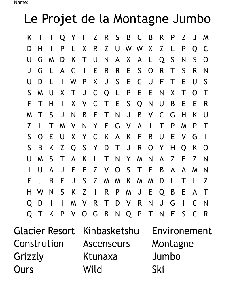 Le Projet De La Montagne Jumbo Word Search WordMint