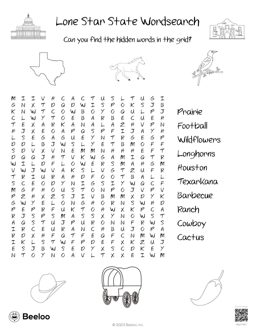 Lone Star State Wordsearch Beeloo Printable Crafts And Activities For Kids