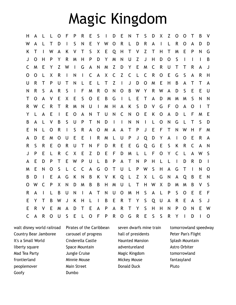 Magic Kingdom Word Search WordMint
