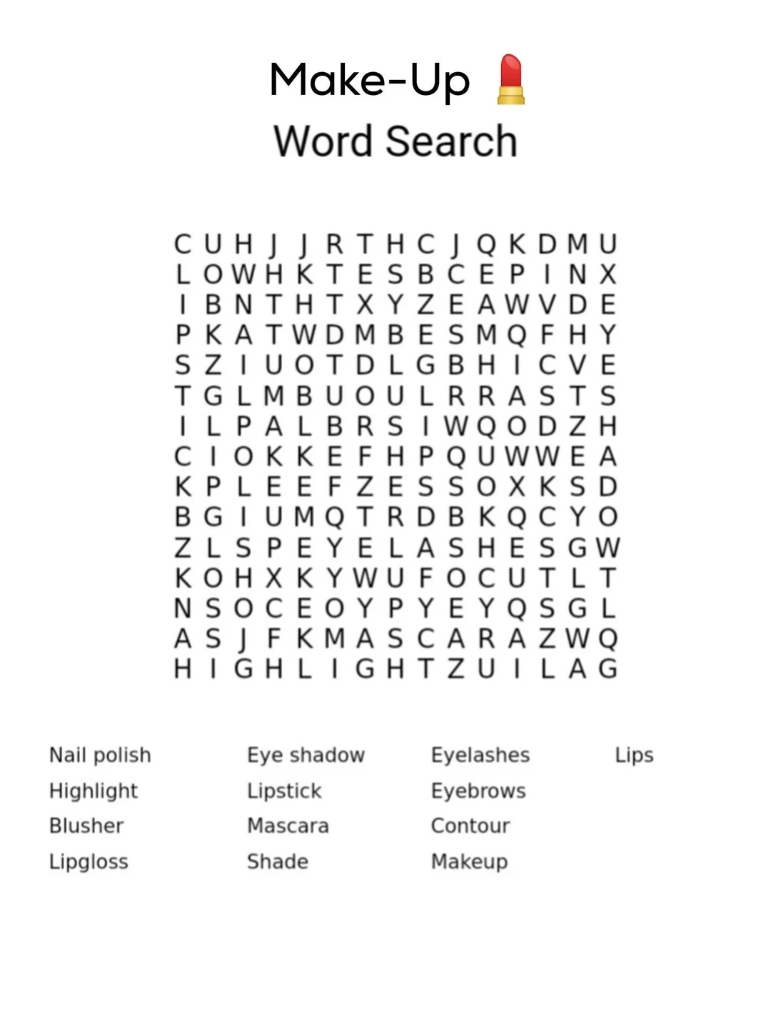 Make up Word Search Make Up Artist Fun Activity Printable 