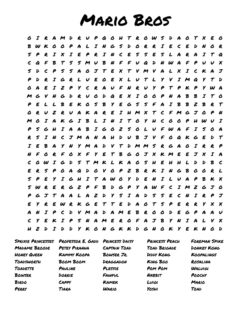 Mario Bros Word Search WordMint