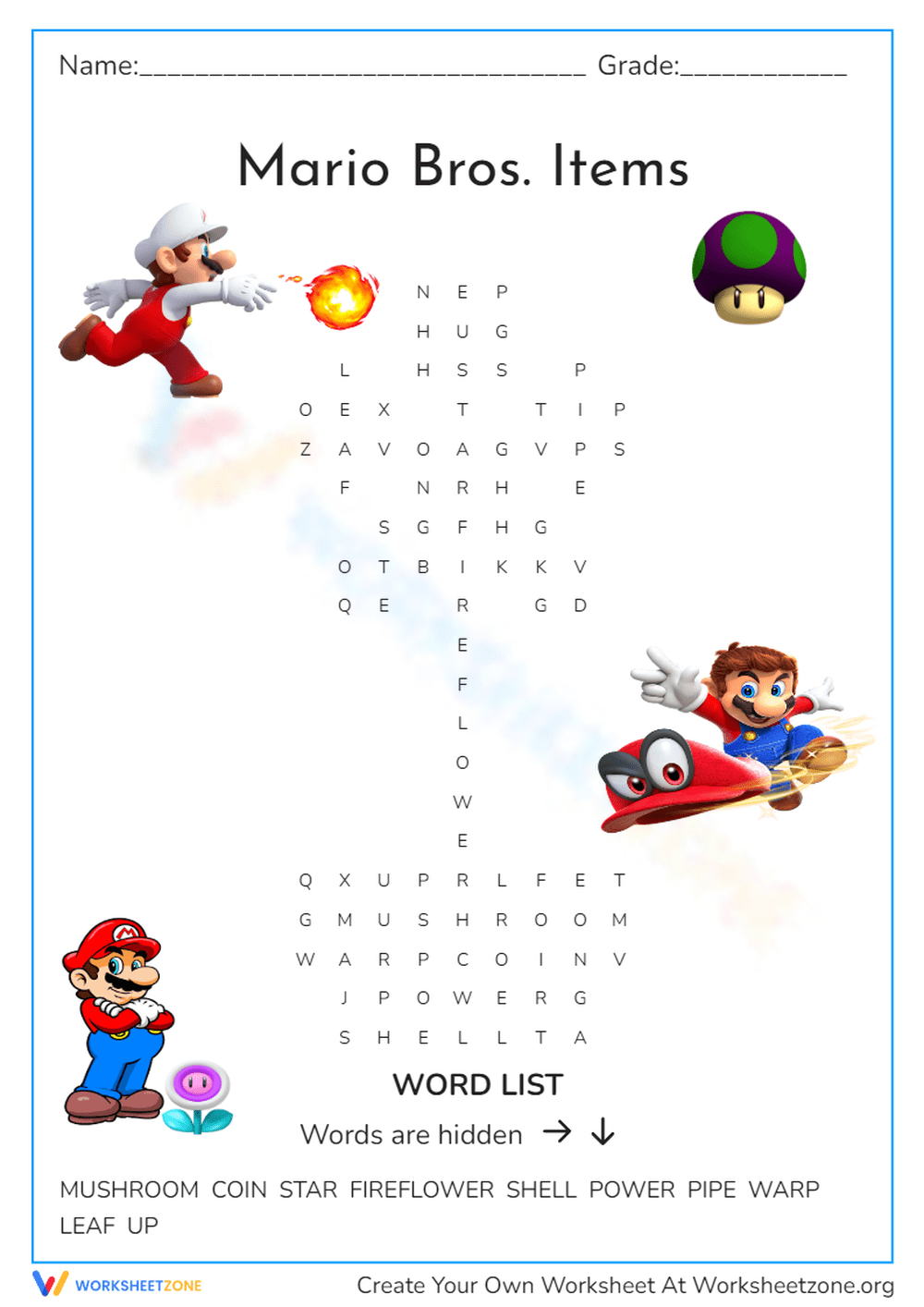 Mario Word Search Worksheets Printable