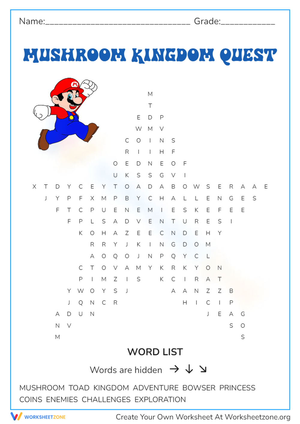 Mario Word Search Worksheets Printable