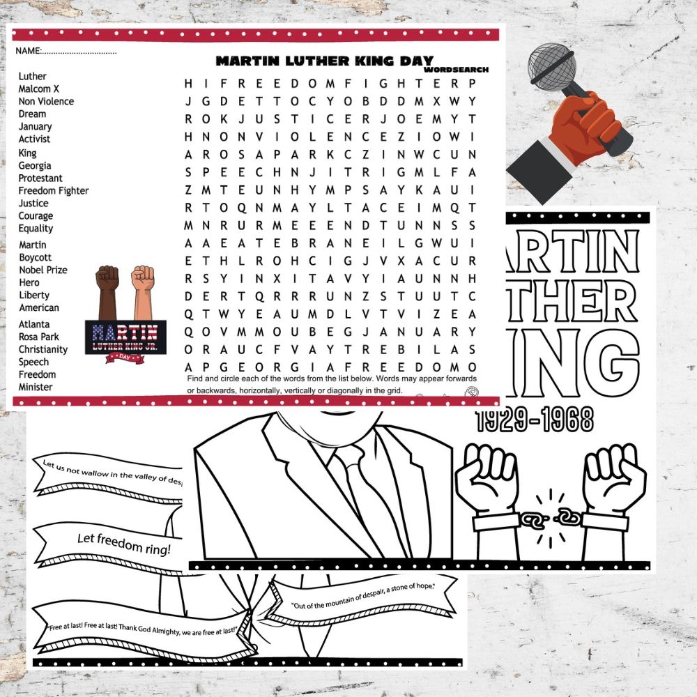 Martin Luther King Day Coloring Posters And Activities Crosswords word Search Made By Teachers