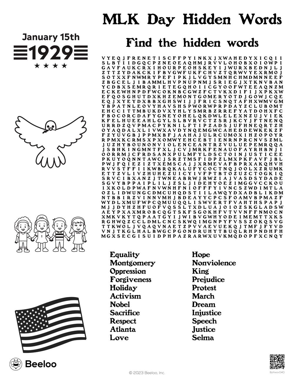 Martin Luther King Jr Day themed Word Searches Beeloo Printable Crafts And Activities For Kids