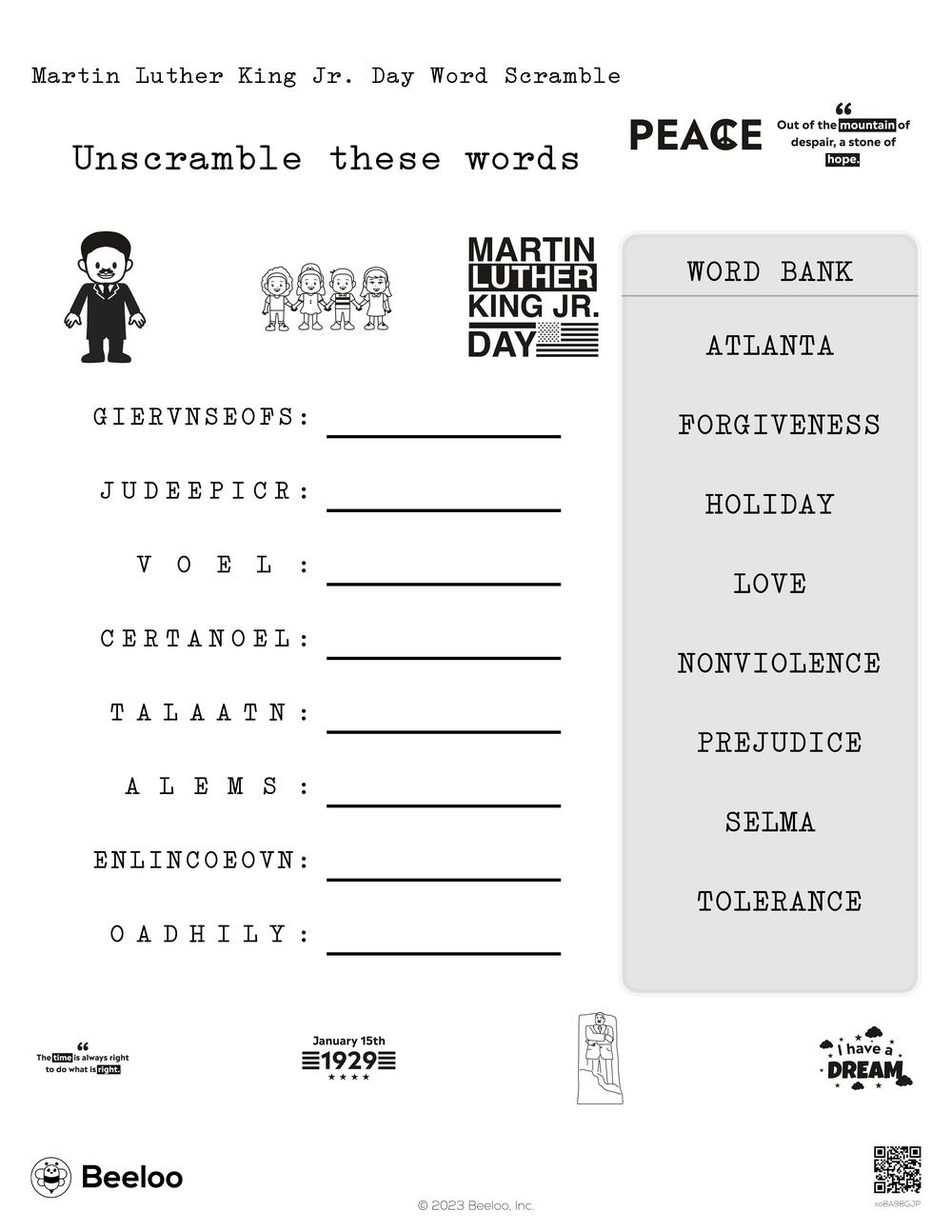 Martin Luther King Jr Day Word Scramble Beeloo Printable Crafts And Activities For Kids Martin Luther King Jr Day Word Scramble Beeloo Printable Crafts And Activities For Kids