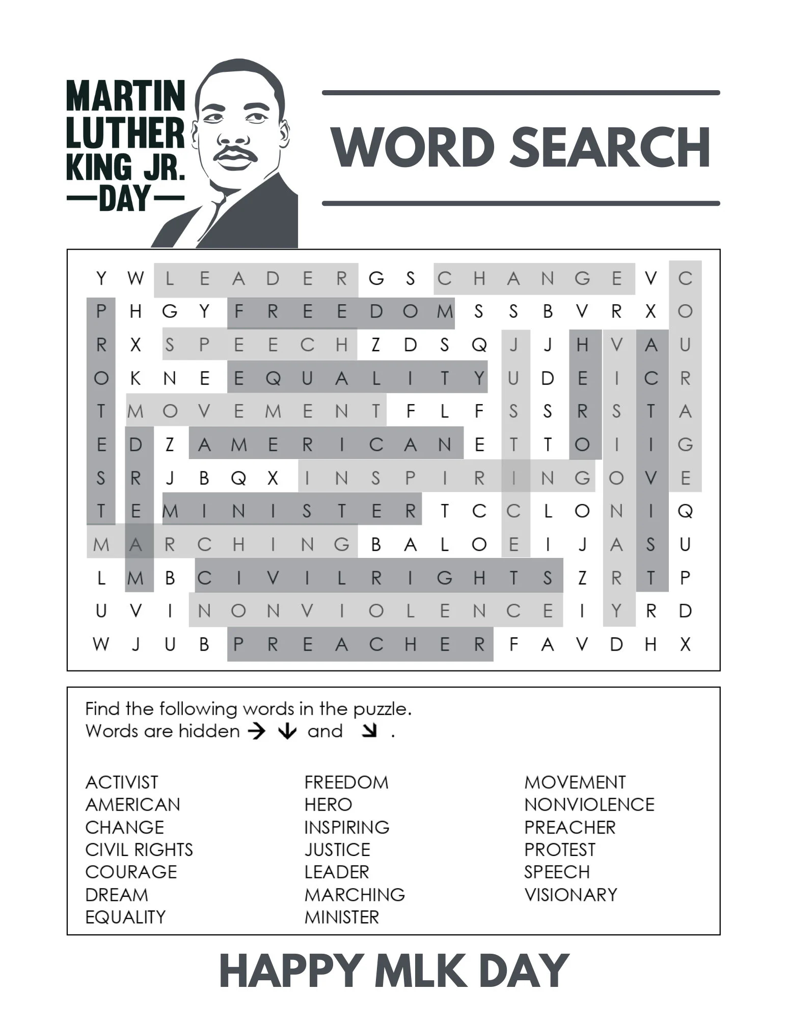 Word Search Martin Luther King