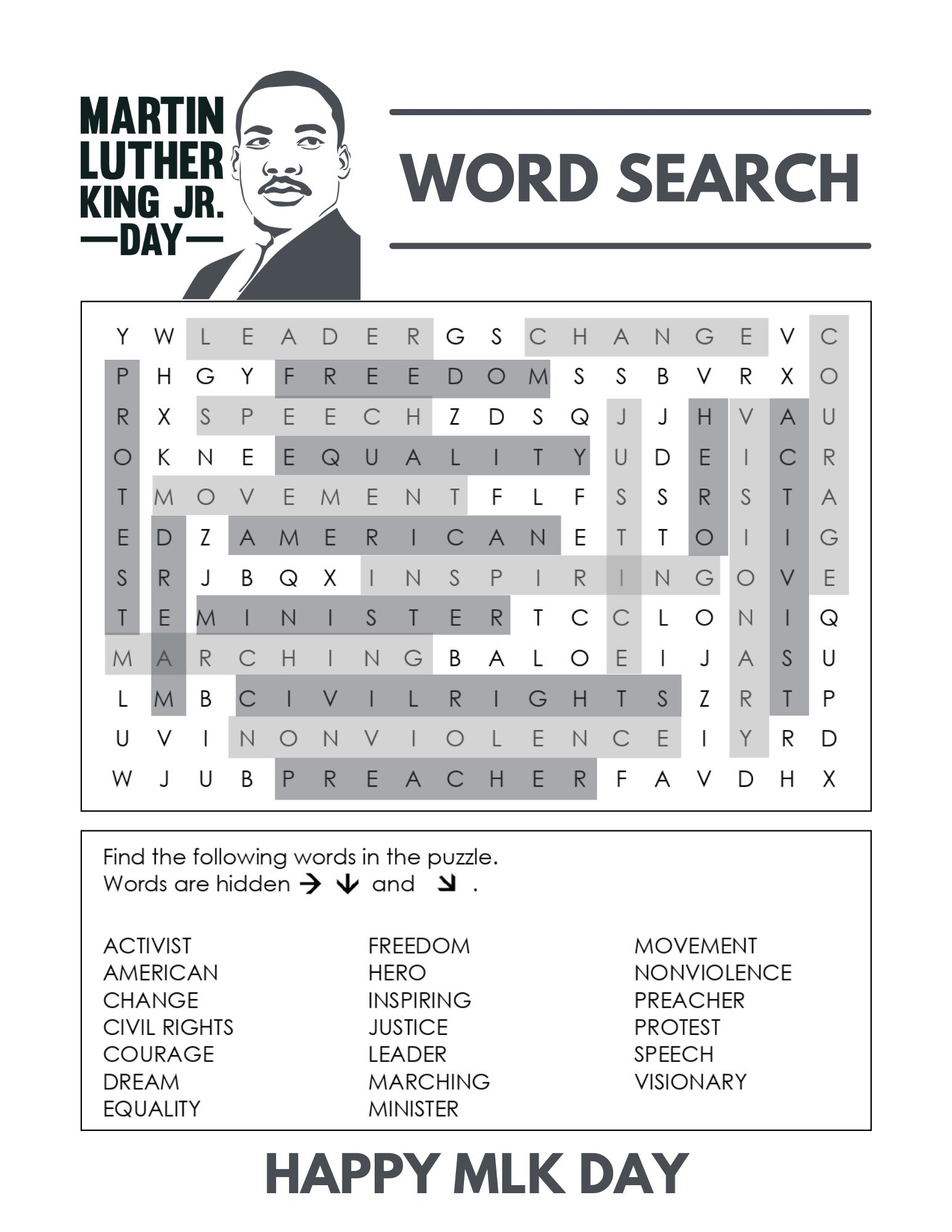 Martin Luther King Jr Day Word Search MLK Day Worksheets Classroom Homeschool Etsy
