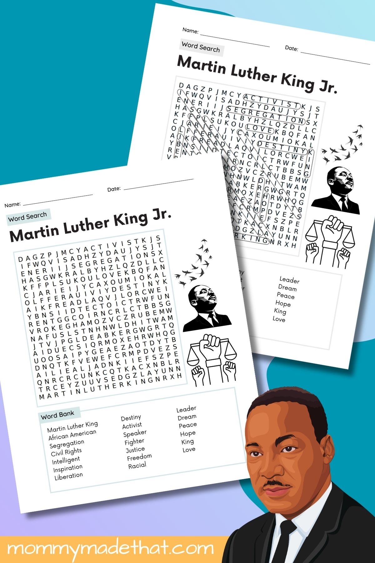 martin luther king jr word search free printable answer key