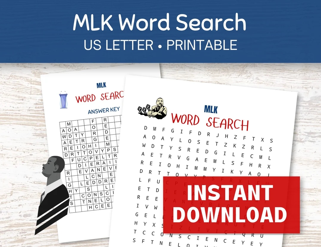 Martin Luther King Jr Word Search MLK Day Word Search Printable Martin Luther King Game Etsy