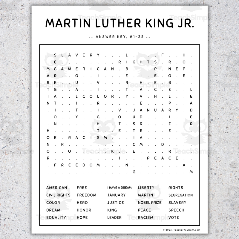 Martin Luther King Jr Word Search Puzzle Worksheet Activity By Teach Simple