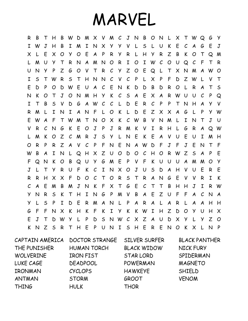 marvel word search wordmint