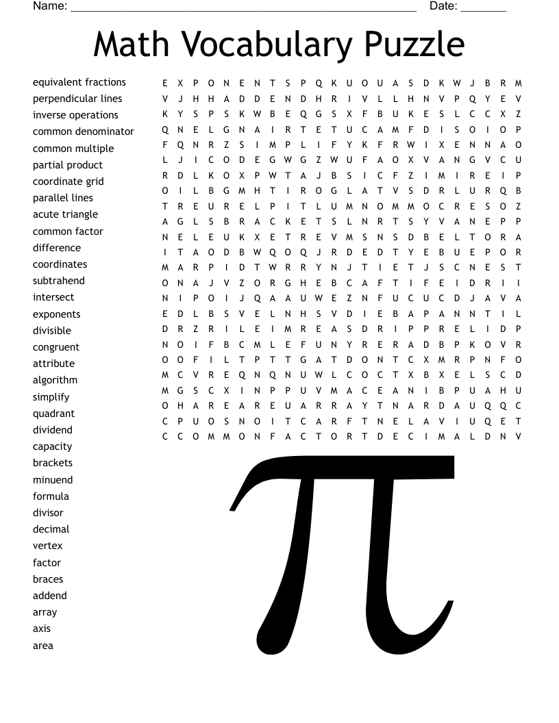 Math Vocabulary Word Search WordMint