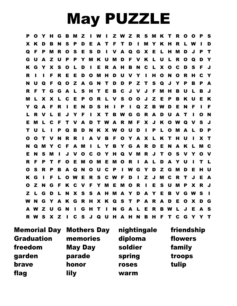 May PUZZLE Word Search WordMint May PUZZLE Word Search WordMint