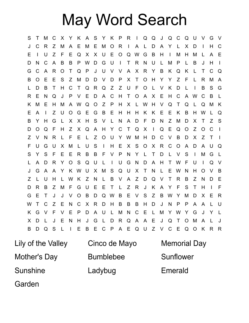 May Word Search WordMint