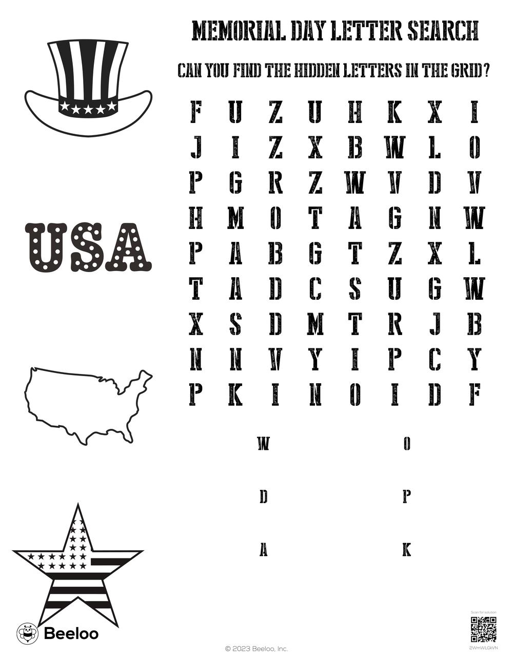 Memorial Day themed Word Searches Beeloo Printable Crafts And Activities For Kids