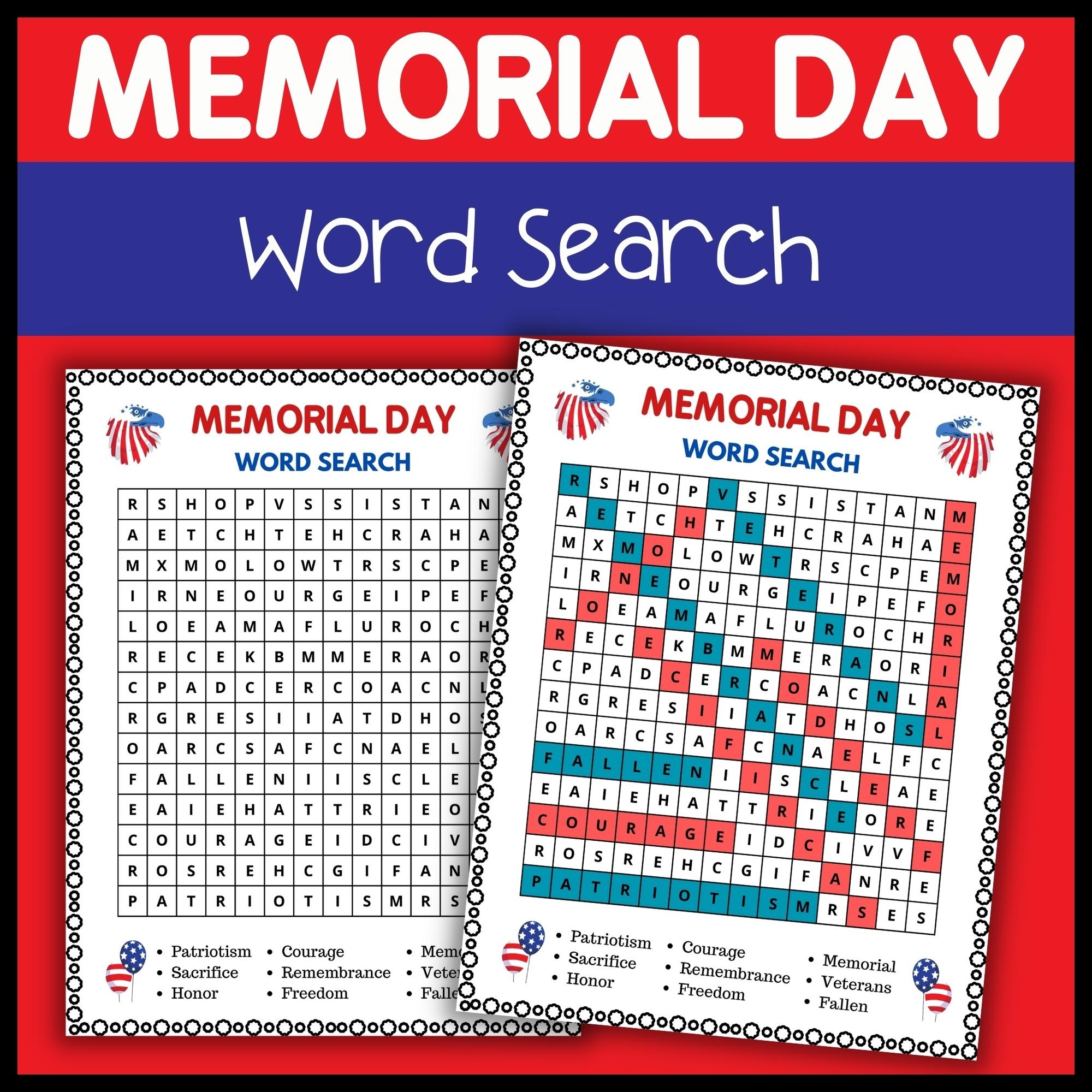 Memorial Day Word Search Puzzle NO PREP Worksheets Activity Puzzles Made By Teachers