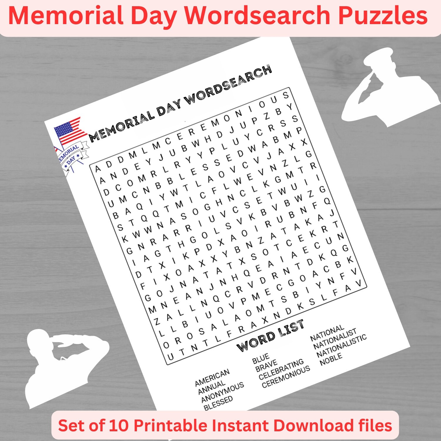 Memorial Day Word Search Puzzles