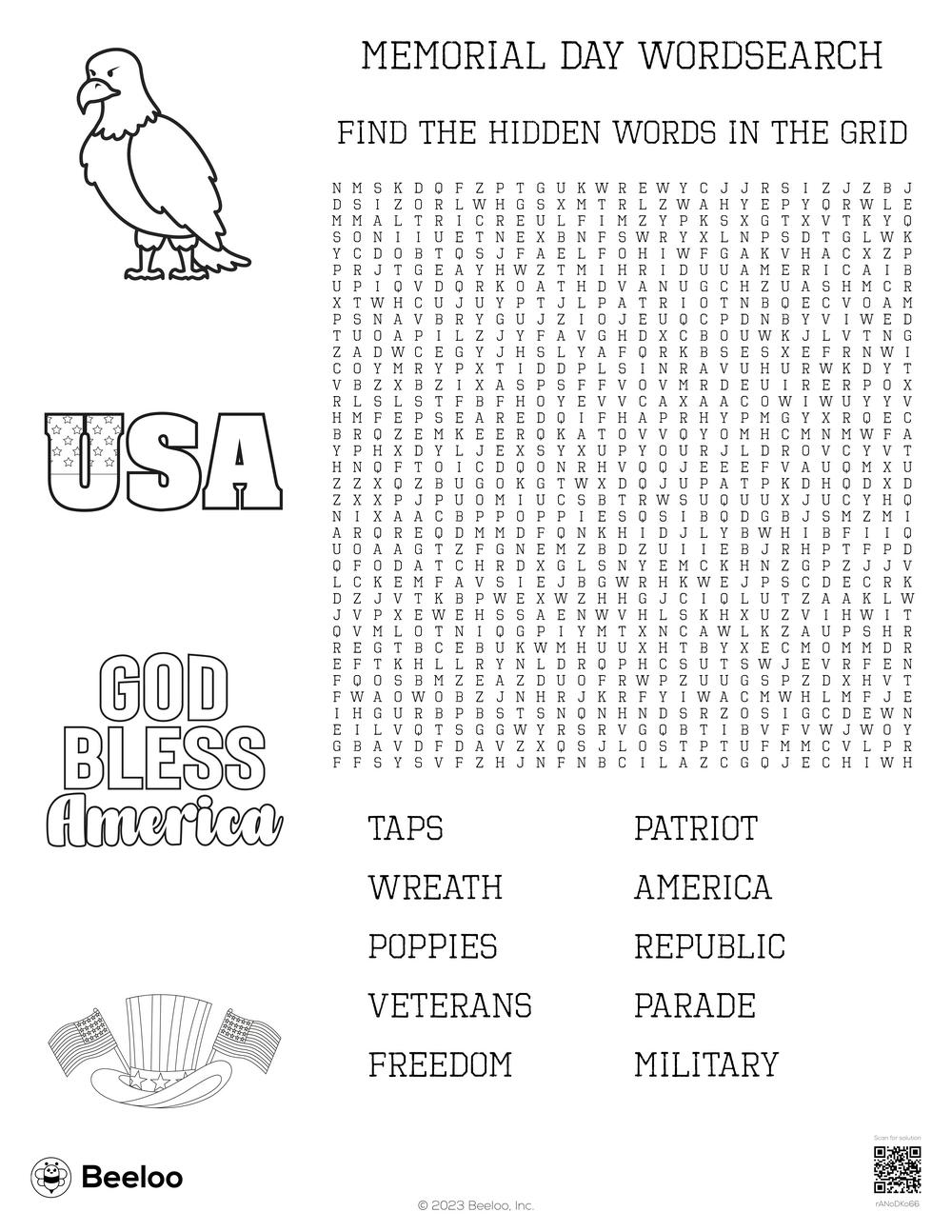 Printable Memorial Day Word Search Puzzles