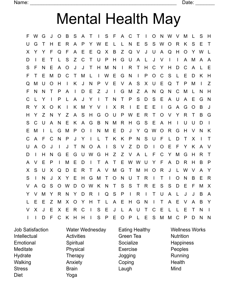 Mental Health May Word Search WordMint