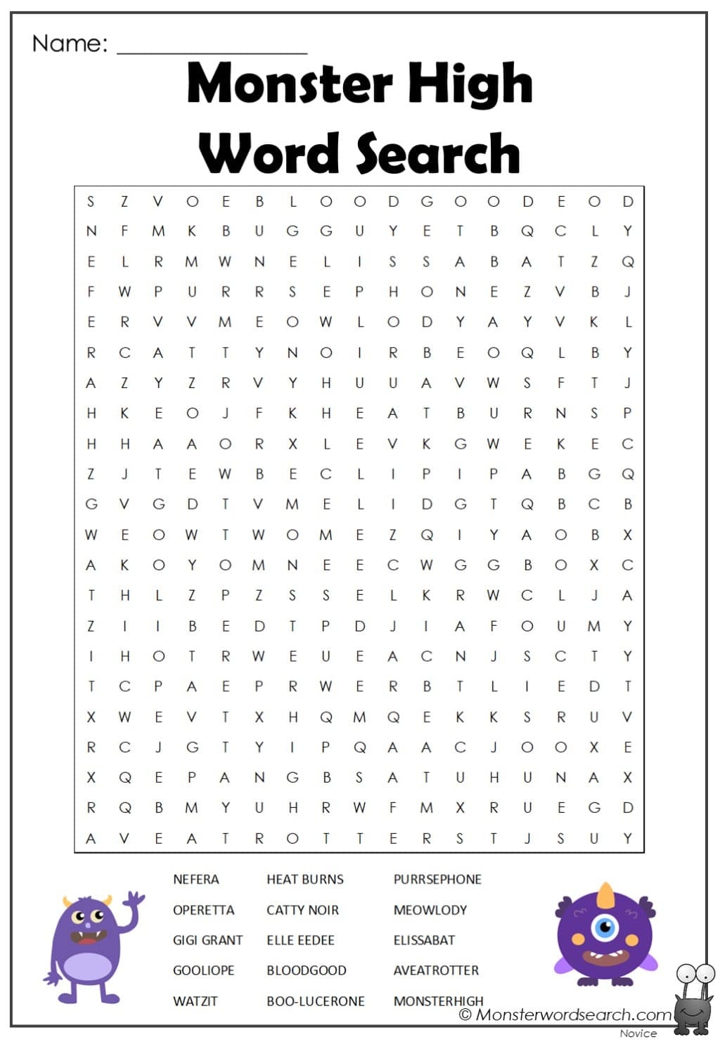 Monster High Word Search Monster Word Search Monster High Word Search Monster Word Search