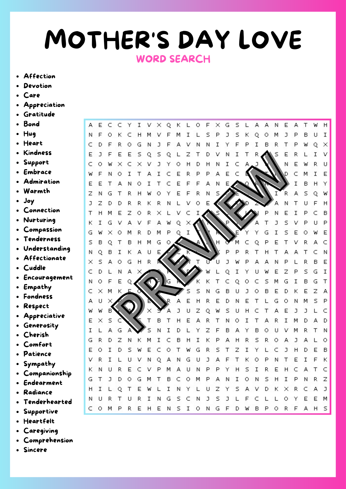 MOTHER S DAY LOVE WORD SEARCH PUZZLE WORKSHEET ACTIVITY Made By Teachers