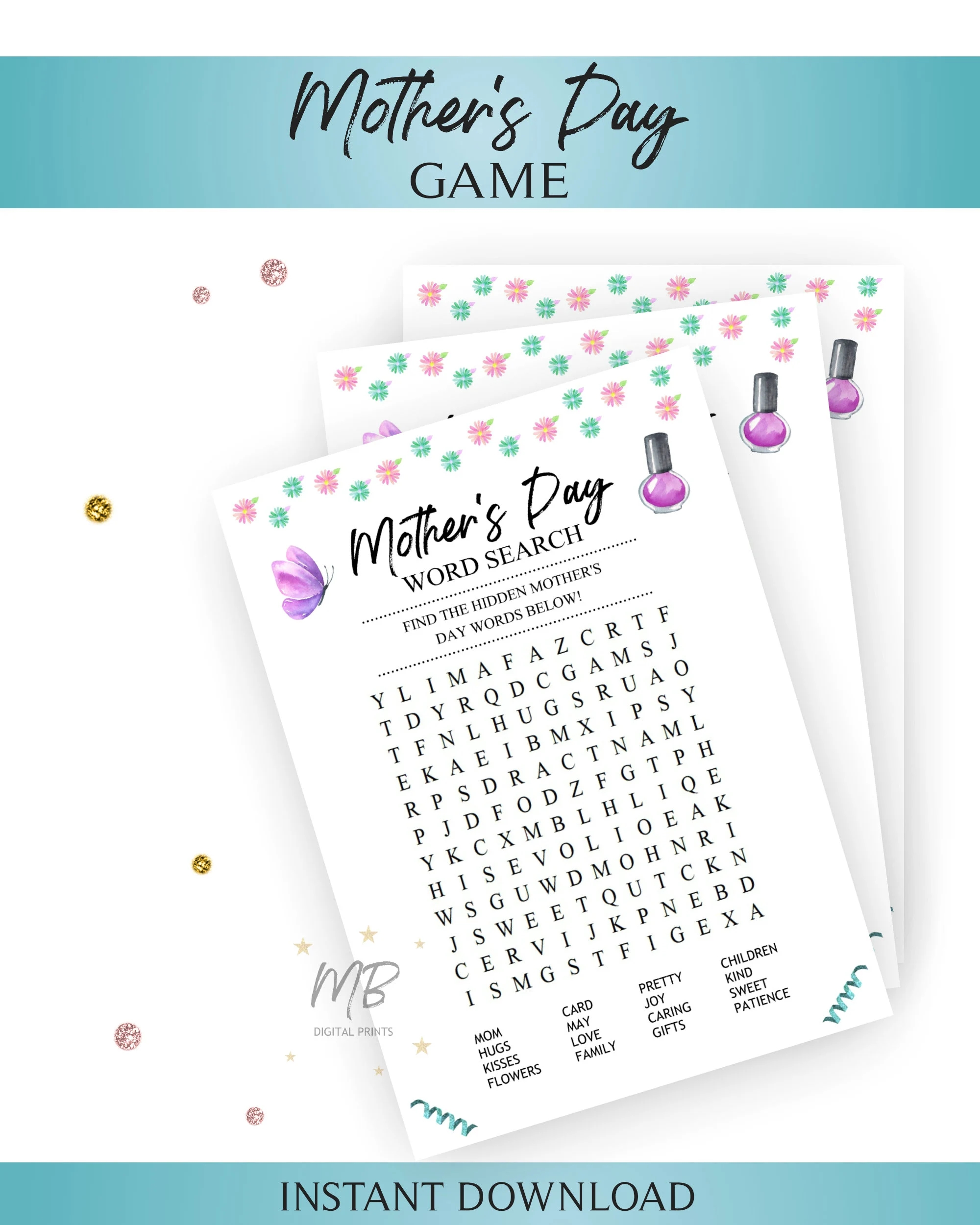 Mother s Day Word Search Mother s Day Holiday Game At Home Game Instant Digital Download Printable Game Etsy