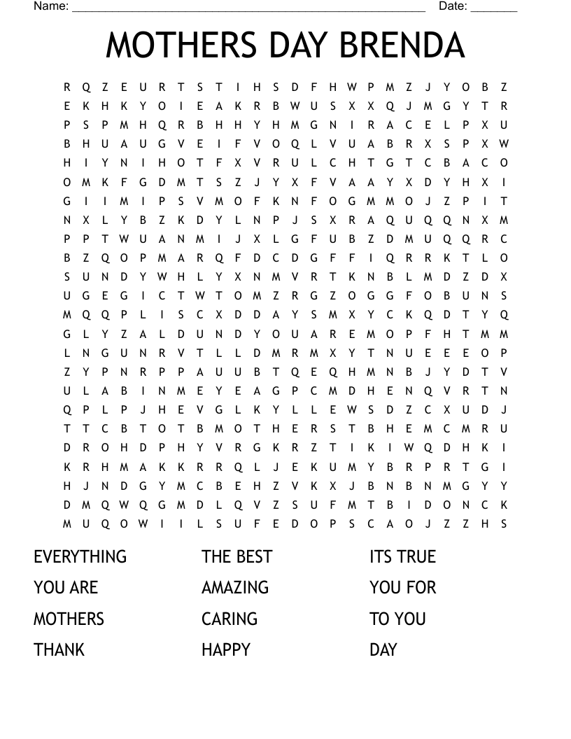 Large Print Mothers Day Word Search