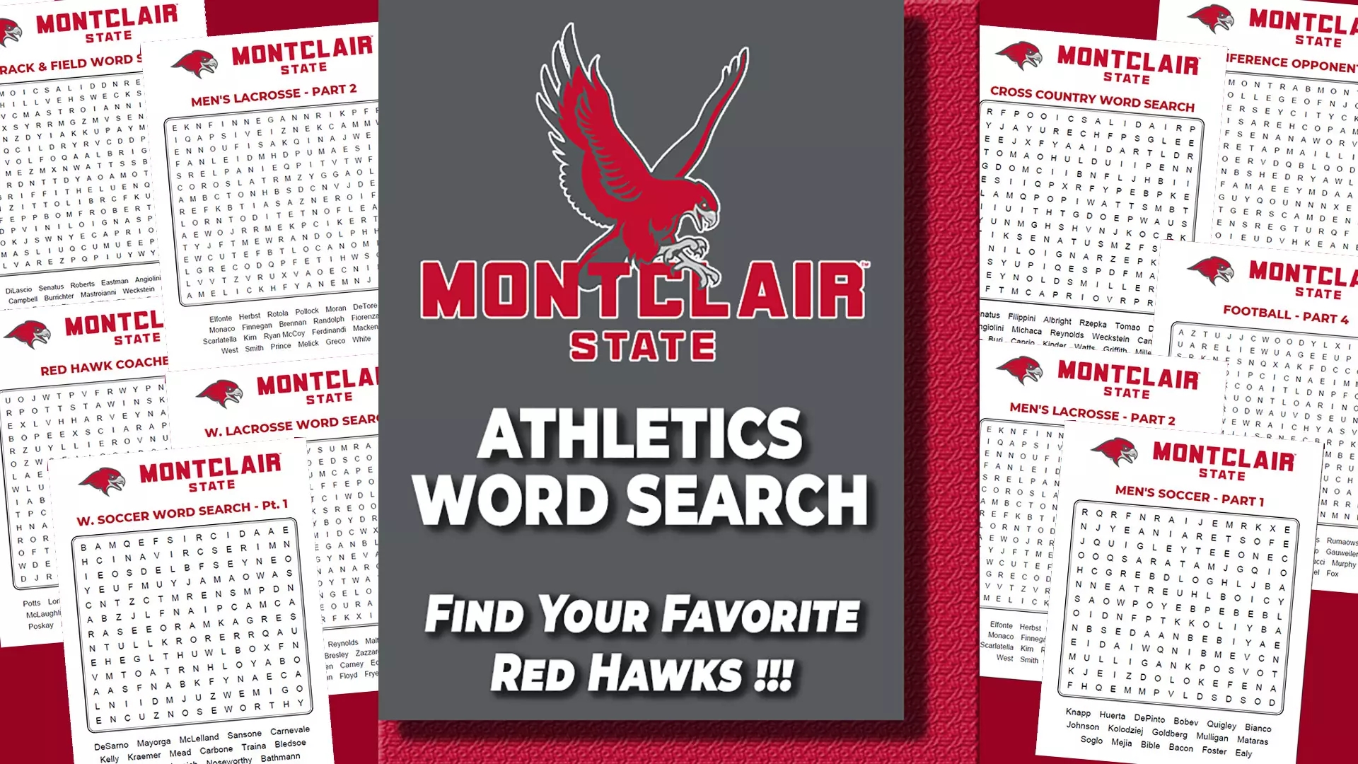 MSU Athletics Word Search Find Your Favorite Red Hawks Montclair State University Athletics