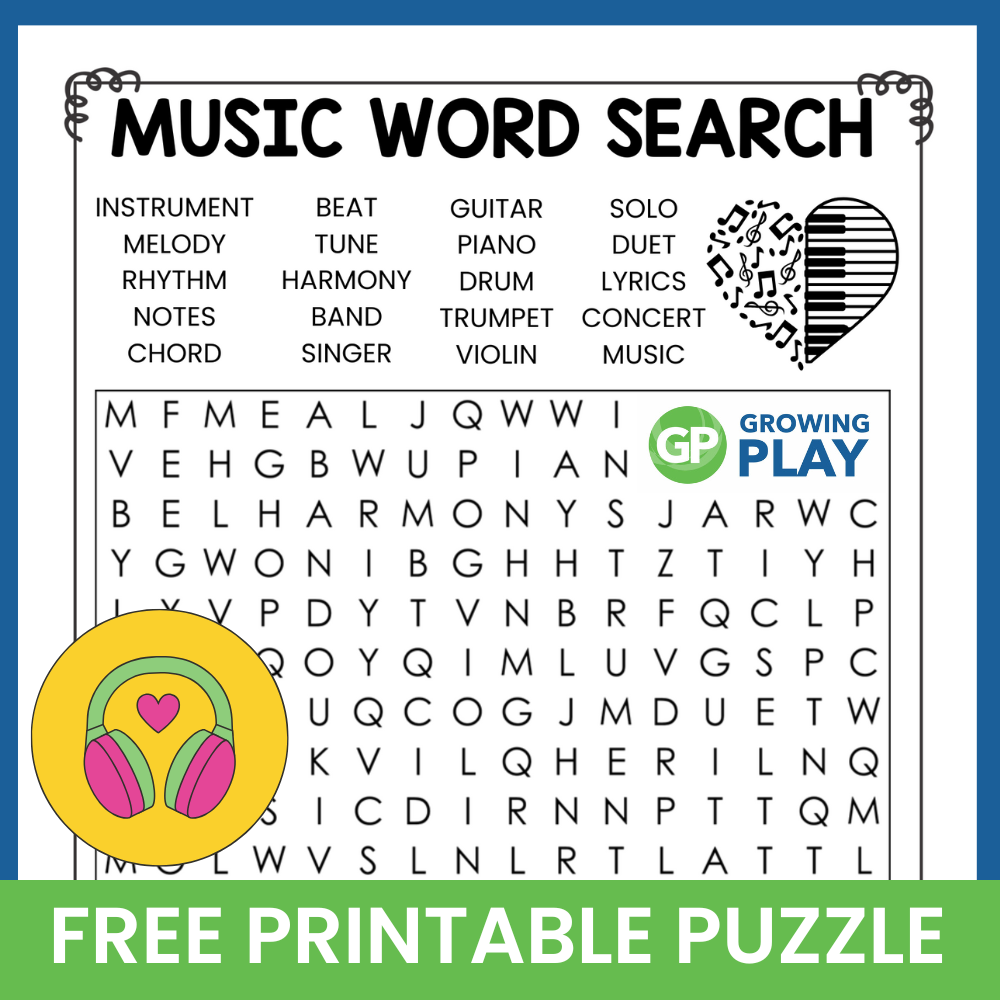 Music Word Search Puzzle Free Printable Growing Play