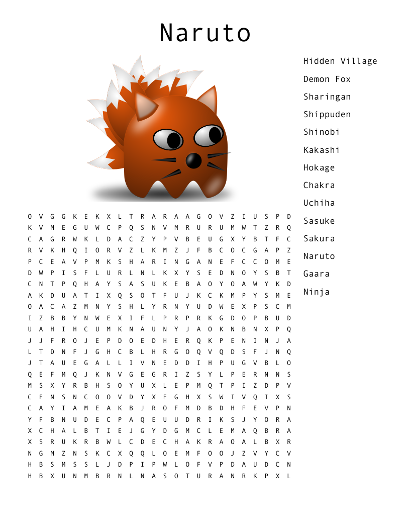 Naruto Word Search WordMint