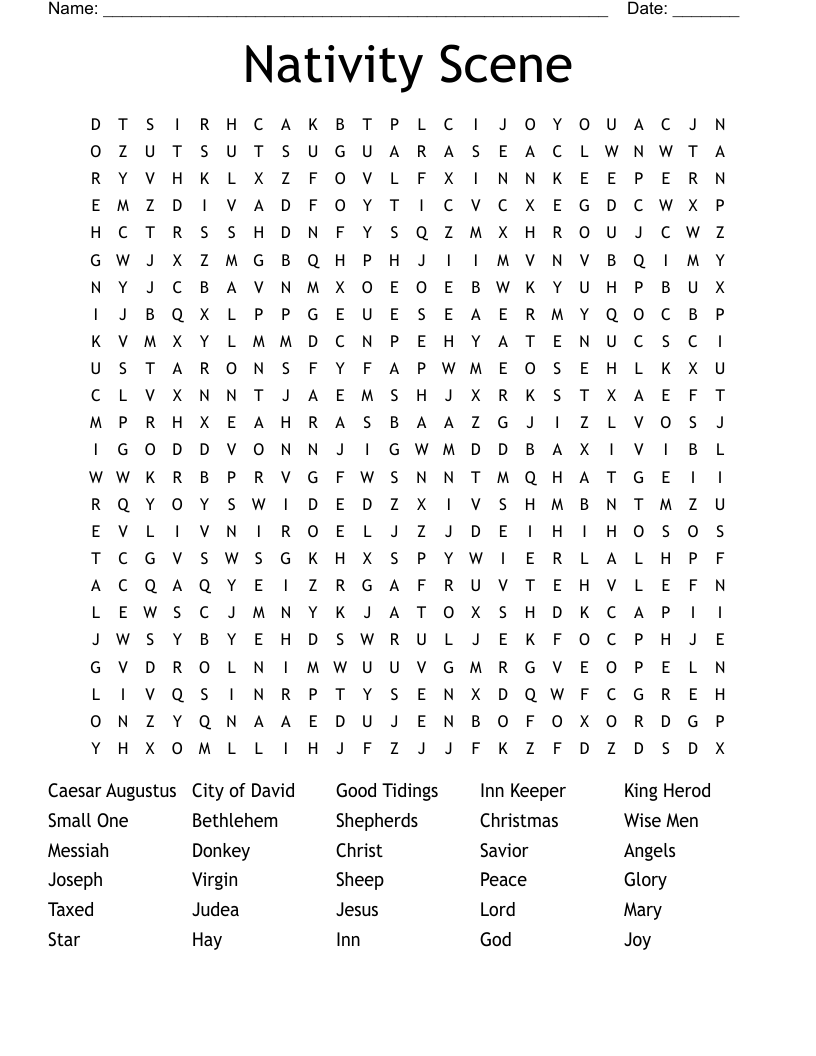 Nativity Scene Word Search WordMint