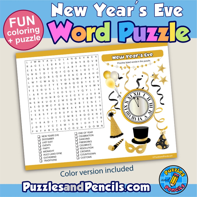 New Year Word Search Puzzles Free Printable