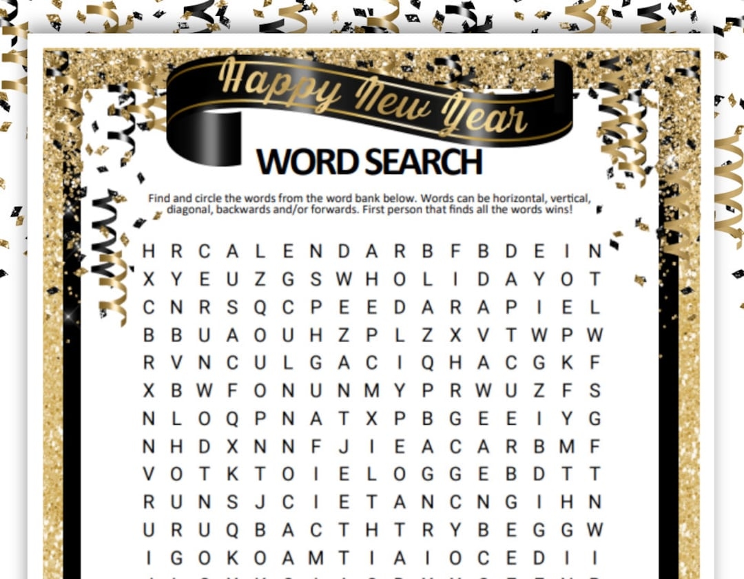 New Year s Printable Word Search Etsy