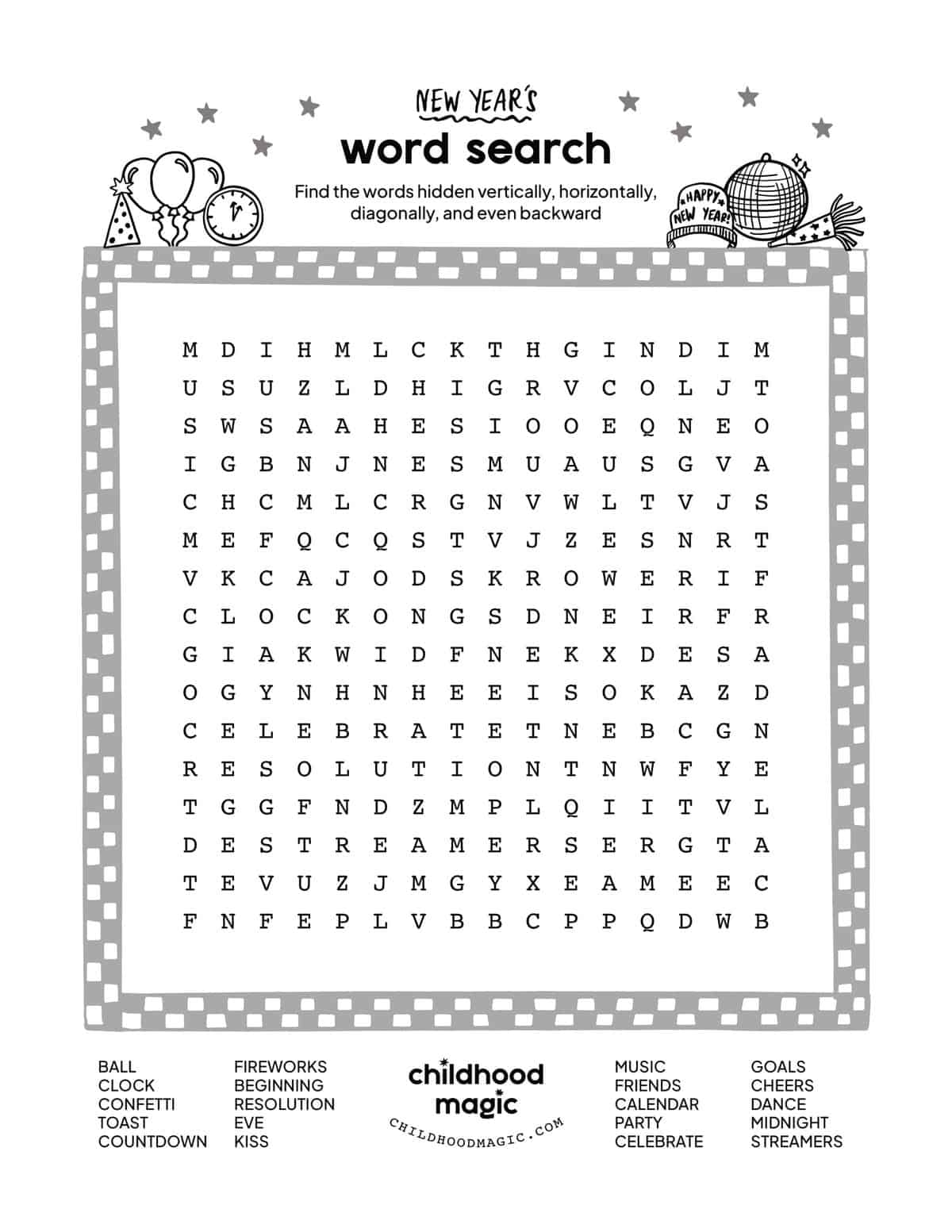 New Year's Word Search Printable