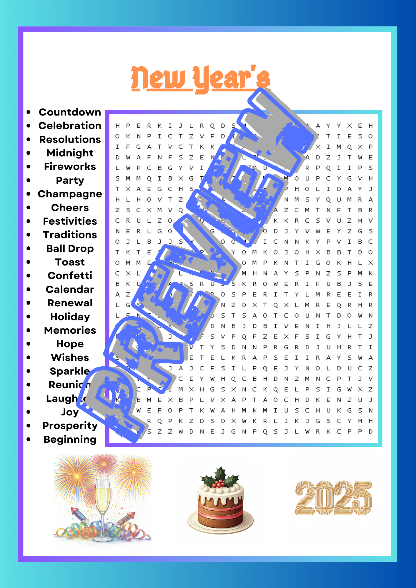 New Year s Word Search Puzzle Made By Teachers