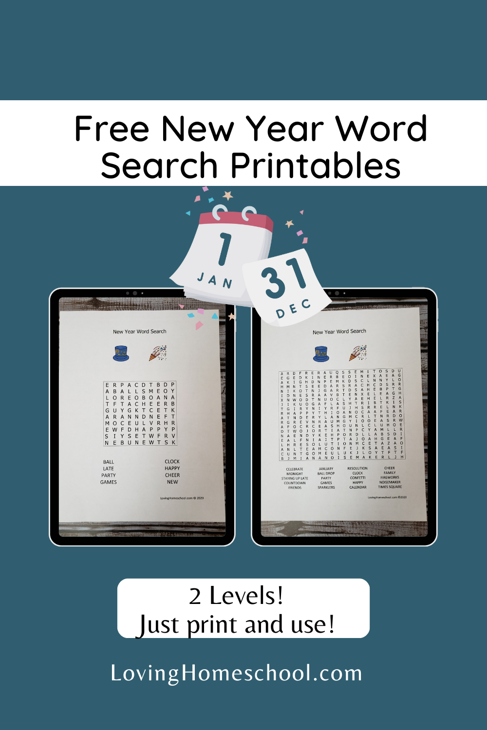 New Year Word Search LovingHomeschool