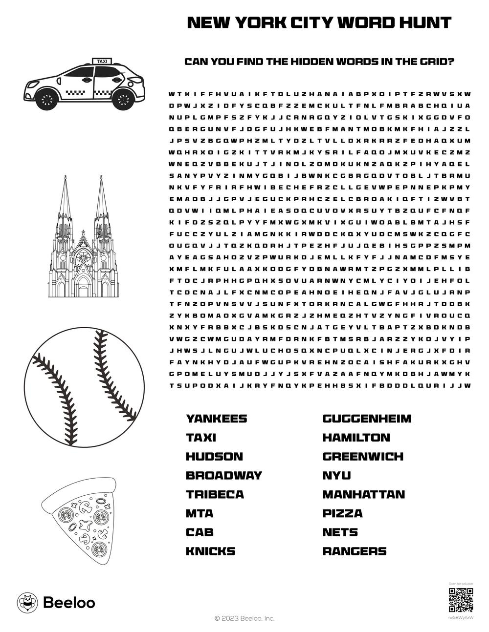 New York City Word Hunt Beeloo Printable Crafts And Activities For Kids