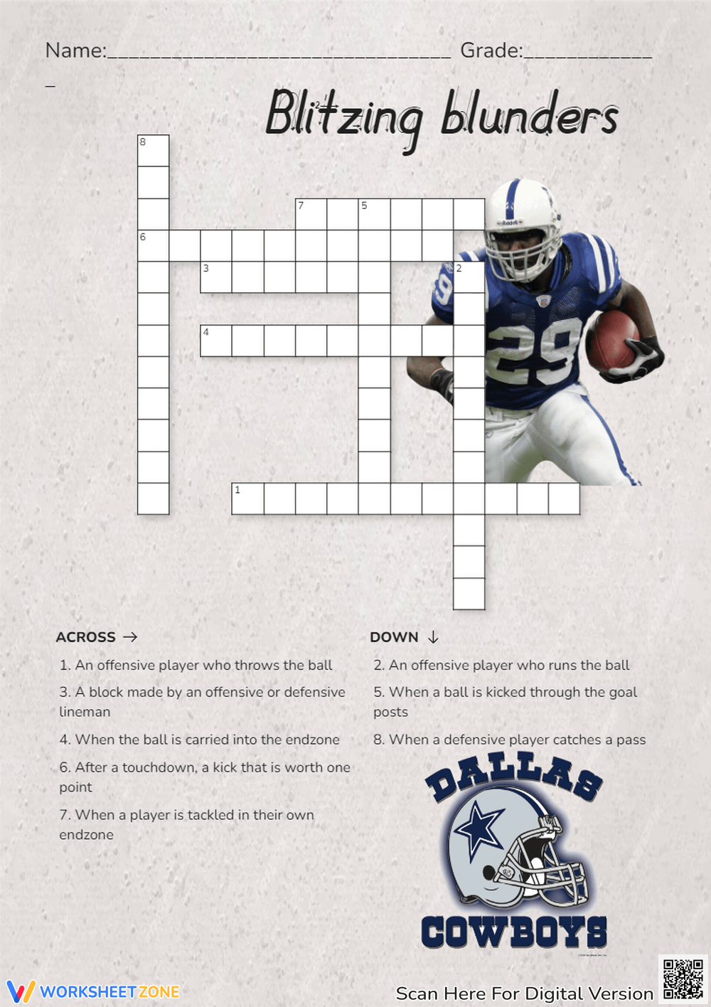 NFL Crossword Puzzle Worksheets Printable
