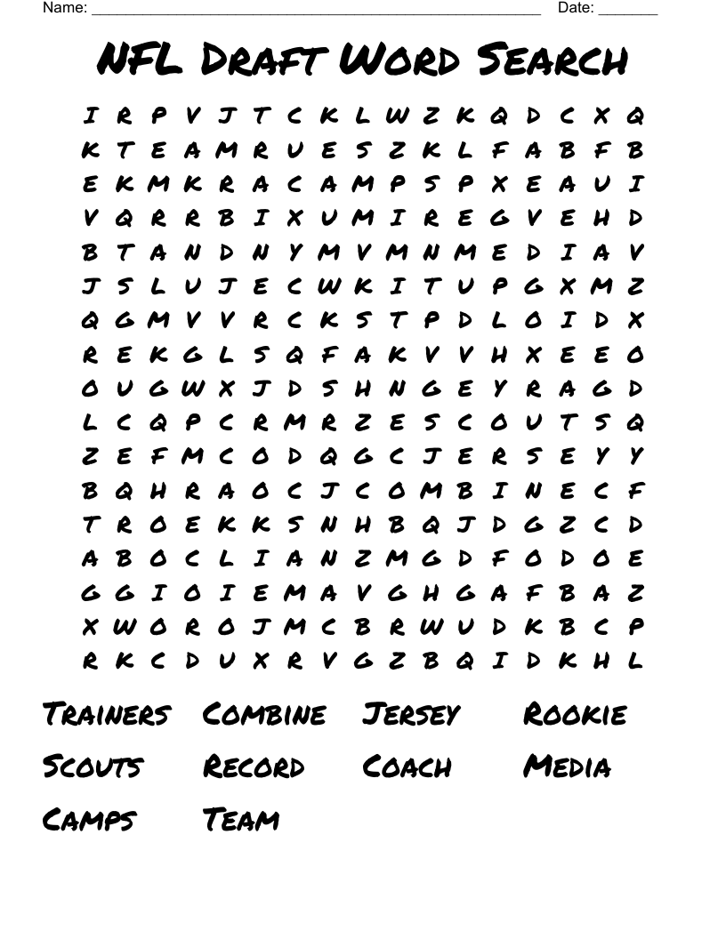 NFL Draft Word Search WordMint